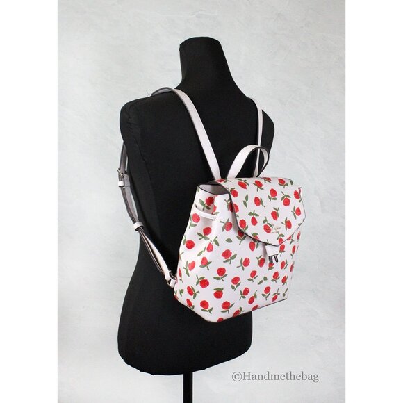 NEW Kate Spade Lizzie Medium Festive Rosette Leather Flap Backpack Shoulder Book - Picture 2 of 7